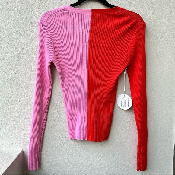 NWT STAUD Women’s Red Pink Cargo Cardigan Sweater Ribbed Size Large - Picture 11 of 12